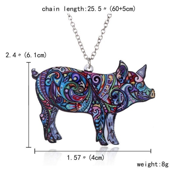BOHO paisley PIG farm animal necklace - Picture 2 of 4